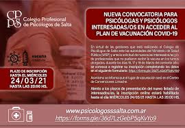 Anticovid habilitan inscripción para las vacunas a mayores de 30 años. Nueva Convocatoria Para Psicologas Y Psicologos Interesadas Os En Acceder Al Plan De Vacunacion Covid 19 Colegio Profesional De Psicologos De Salta