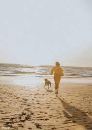Download Premium Image Of Woman And Her Dog Playing At The Beach 1215595 Dog Beach Dog Photoshoot Running On The Beach