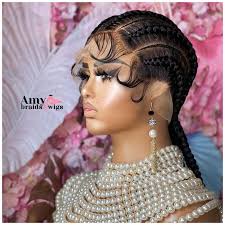 Amy Braids Full Lace Stitch Braided Wig Transparent Lace Color Black 28  Inches for Black Women, Natural Looking Handmade Braided Wigs