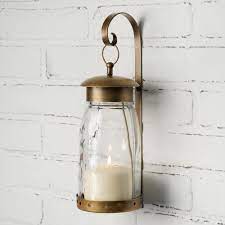 Lightfoot 16 1/2h aged brass with black leather wall sconce. Quart Mason Jar Hanging Wall Sconce Antique Brass Northup Gallery