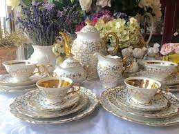 haus dresden gold tea set for 4 twenty pieces etsy tea set tea sets vintage vintage tea