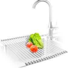 Check spelling or type a new query. Amazon Com Kibee Dish Drying Rack Stainless Steel Roll Up Over The Sink Drainer Gadget Tool For Many Kitchen Task Gray Large Kitchen Dining
