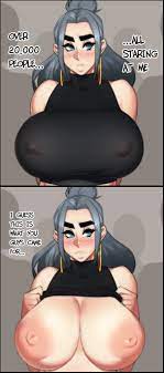 areolae big breasts billie eilish breasts busty celebration comic  female female focus flashing flashing breasts foxicube hilly hellish ( foxicube) hoop earrings hoop earrings oversized large breasts nipples text  