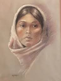 Vintage Original Pastel of Woman Signed by Noted New York Artist Doris Pryor 