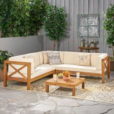 The sofa is set low, and the roomy se. Brava Outdoor 4 Piece Wood Sectional Set By Christopher Knight Home Sale