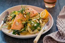 baked salmon with fennel lemon pasta