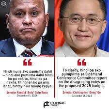 Hindi pa pinipirmahan ng dalawang Senador na sina Ronald 'Bato' Dela Rosa  at Christopher Bong Go ang Bicameral Conference Committee report sa  proposed 2025 national budget nitong Miyerkules, Disyembre 11, kung saan