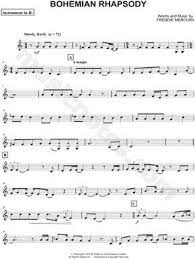 Buy fully licensed online digital, transposable, printable sheet music Queen Bohemian Rhapsody Bb Instrument Sheet Music Trumpet Clarinet Soprano Saxophone Or Tenor Saxophone In C Major Download Print Tenor Saxophone Sheet Music Clarinet Sheet Music Clarinet