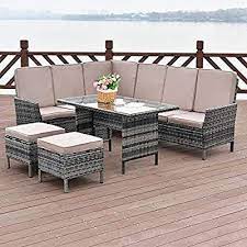 Amazon Com Tangkula 5 Pieces Patio Furniture Set Wicker Rattan Steel Frame Patio Outdoor Garden Co Patio Furniture Rattan Furniture Set Glass Top Dining Table