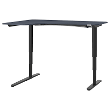 Bekant مكتب زاوية الجلوس يسارا وقوف مشمع أزرق أسود Ikea