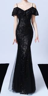Sparkle Black Classy Off Shoulder Fishtail Evening Dress Stunning Prom Dresses Long Black Black Bridesmaid Dresses Stunning Dresses