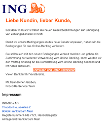 Eft (electronic fund transfer or wire transfer to direct bank account) facility ia available for ing diba ag retail banking located in frankfurt am main with swift bic routing code of ingddeff in , germany. Ing Diba E Mail Sie Haben Eine Neue Mitteilung Ist Phishing