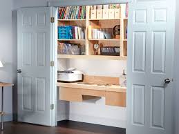 Desk space is limited in a closet office; Make A Built In Home Office Australian Handyman Magazine