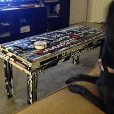 Totally Awesome Coffee Table My Sweet Cousin Nick Made From Recycled Hockey Sticks Super Cool Coffee Table Perfect Coffee Table Boys Dorm Room