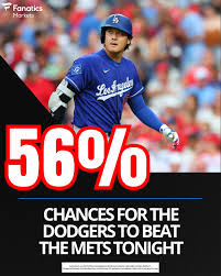 The Dodgers have a 56% chance to make it three in a row with Roki Sasaki on the mound 💪 Look for Shohei Ohtani and Andy Pages to produce at the top