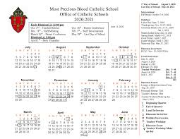 Most Precious Blood Catholic School 2020 2021 School Calendar