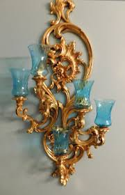 Syroco Dart Homco Home Interiors Gold Candelabra Sconce With Blue Turquoise Glass Votive Holders Th Gold Walls Home Interiors And Gifts House Interior