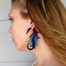 Fake Gauge Earrings Ear Hangers Phoenix Peacock Tail Fake Gauge Earrings Gauged Earrings Ear Hangers