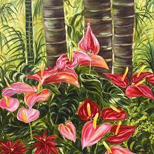 Anthurium Celebration Tropical Flower Oil Painting Floravita Reverse Hand Painted Chandeliers And Hawaiian Art Hawaiian Art Oil Painting Flowers Hawaiian Painting