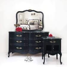 Black And Silver Dresser French Provincial A Rich Black Glass Protective Tops And High Gloss Oh Yeah This Bedroom In 2020 Bedroom Dressers Trendy Bedroom Painted Bedroom Furniture