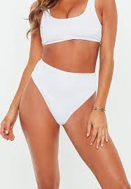 Missguided White Mix And Match Rib High Waisted High Leg Bikini Bottoms In 2021 High Leg Bikini Womens Swimsuits Bikini Trendy Swimsuits