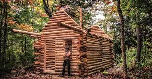 Watch A Man Build A Primitive Rustic Log Cabin Alone In The Woods It S As Serene And Inspiring As It Log Cabin Exterior Ideas How To Build A Log Cabin Cabin