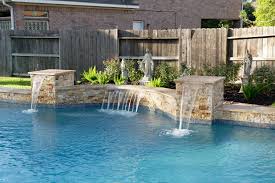 Curved Waterfall Wall With Bench Travertine Pool Outdoor Pool Pool Patio