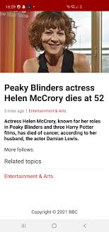 I worked with helen on stage and of heartbroken at the news that helen mccrory has died. Hy6visxqmyh2rm