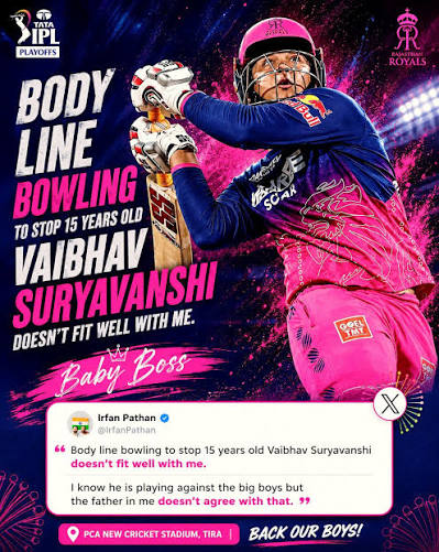 🚨 Irfan Pathan on Vaibhav Sooryavanshi's dismissal: "Bodyline bowling to stop a 15-year-old Vaibhav Sooryavanshi doesn't sit right with me. The cricketer in me understands it, but the father in me doesn't."