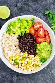 Vegan Burrito Bowl Recipe With Homemade Fresh Corn Salsa And Guacamole Better Than Chipotle And So F Healthy Mexican Recipes Vegan Burrito Bowls Vegan Burrito