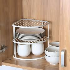 Effortlessly organize your shelf space with this understated rack, the perfect pick for your kitchen cabinet or pantry ensemble. Plate Storage Rack Cupboard White Corner Kitchen Dish Stand Holder Organiser Wish