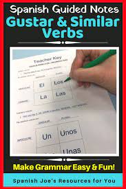 Gustar And Similar Verbs In Spanish Guided Notes And Key In 2020 Guided Notes Learning Management System Writing Practice Worksheets