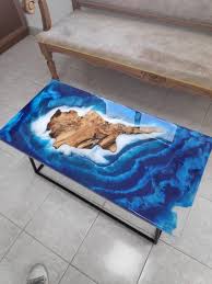 Art Cyprus Sea River Coffee Table With Blue Epoxy Resin And Olive Wood Olive Wood Make Time Wood Diy