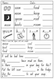 Vowel Digraphs Oo As In Moon Activity Sheet Studyladder Interactive Learning Games