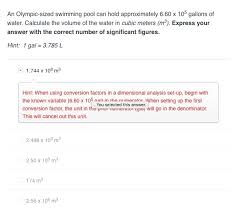 More complicated pool shapes will require multiple calculations and adding them together. Solved An Olympic Sized Swimming Pool Can Hold Approximat Chegg Com