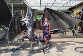 It is built from repurposed metal and makes your garden or office lobby look cooler. Metal Animal Art Sculpture Statue For Sale Life Size Dragon T Rex Dino Bull Lion Elephant Eagle Shark Dolphin Sculpture