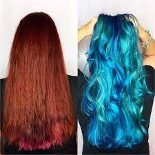 Makeover Faded Red To Blissful Blue Hair Color Blue Blue Hair Gorgeous Hair Color