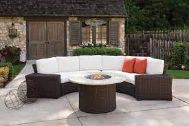 Lloyd Flanders Mesa Curved Sofa Sectional Item 298056 Round Fire Pit Table Curved Patio Outdoor Living Rooms