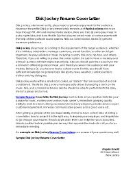 Disk Jockey Resume Cover Letter