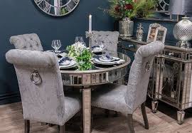 I have always been in love with round french vintage chairs but i'm not sure if a i was assuming a 48 table with 4 chairs that can be centered between the feet of the pedestal. Luxury Dining Set Grand Mirrored Dining Table 4 Silver Roll Top Dining Chairs With Ring Pull Handc Luxury Dining Sets Wood Dining Table Modern Dining Table