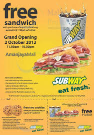 为了配合world sandwich day 的到来，subway malaysia 特别举办 buy 1 free 1 促销活动哦! Subway Buy 1 Get 1 Free Promo Amanjaya Mall 2 Oct 2013