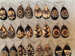 Woodburned Earrings Woven Braid Wood Teardrop Drop Earrings Boho Style Made To Order In 2021 Wood Jewelery Wood Burning Patterns Stencil Wood Burning Crafts
