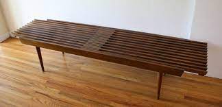 Classic slat wood table expands and collapses with ease. Mid Century Modern Slatted Extending Bench Coffee Table Picked Vintage