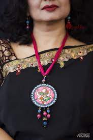 Wooden Patachitra Necklace 2 Handcrafted Necklace Hand Painted Jewelry Wood Necklace