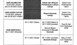 * cuti kaamatan dimasukkan dalam peruntukan cuti kpm, tetapi hanya melibatkan negeri sabah dan labuan sahaja. Cuti Sempena Perayaan 2021 My Pendidik