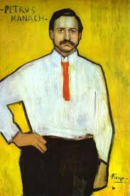 A bearded man lurks beneath the surface of a famous picasso painting. Pablo Picasso Portrait Of The Art Dealer Pedro Manach 1901