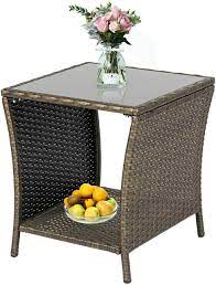 Lubban trolley table with storage. Buy Kintness Wicker Rattan Side Table Outdoor End Table Patio Courtyard Coffee Bistro Glass Table With Storage Online In Indonesia B08g4j6zbw