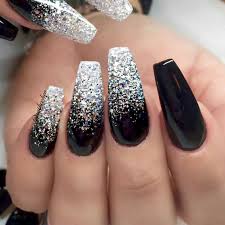 Black Acrylic Nails Coffin With Glitter Pin By Womens Fashion Outfit Ideas On Nail Designs Silver Glitter Nails Glitter Nails Acrylic Ombre Nails Glitter