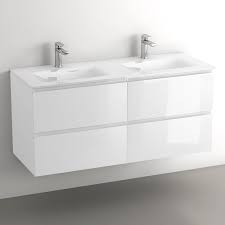 Armoire haute et facile d'entretien en dérivé de bois, en blanc brillant. Glass3 Meuble Salle De Bain Suspendu Blanc Brillant 120 Cm Double Vasques Verre