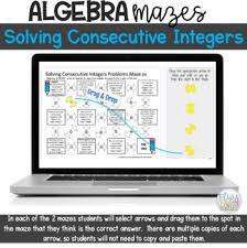 Solving Consecutive Integer Equations Mazes For Use With Google Classroom Google Classroom Equations Solving
